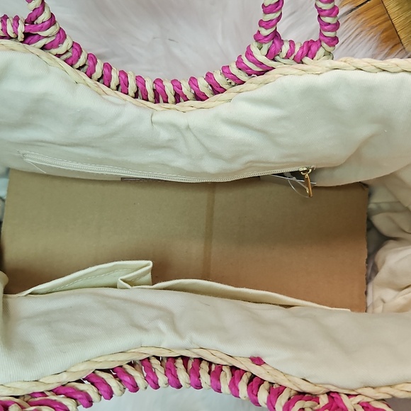 Nordstrom Pink and Cream Woven Tote - Picture 6 of 10